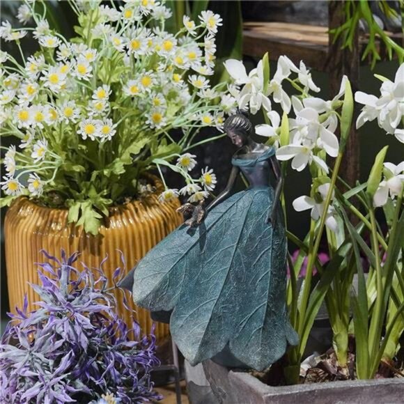 Fairy Statue Collection Home Decor - Leaf Angel Girls Resin 5.5 x 3.25 x 8 Inch - Picture 3 of 7